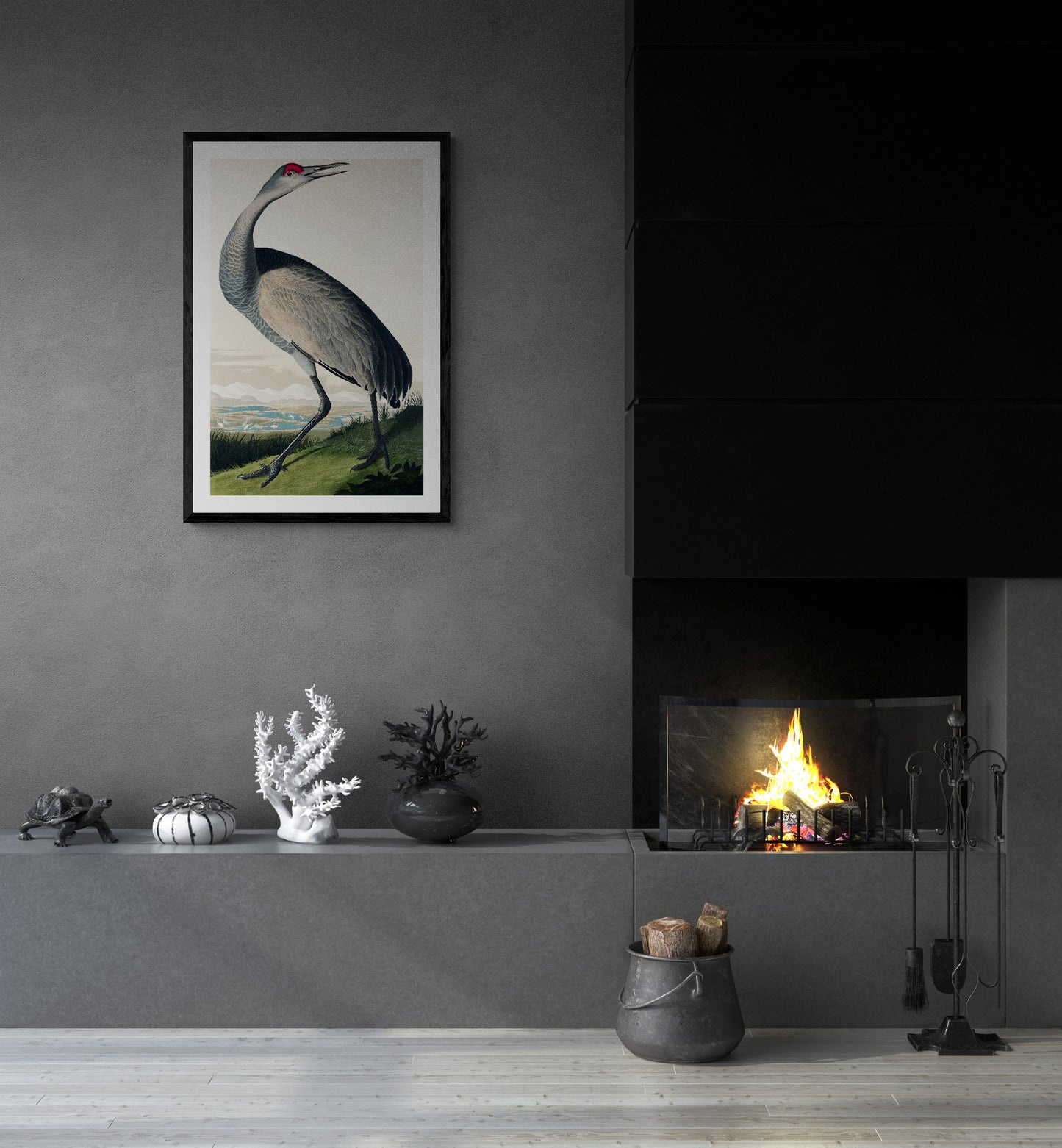 Vintage naturalistic bird illustrations: Hooping Crane. Prints on art paper, canvas, and framed canvas. Free shipping in the USA. SKUJJA071