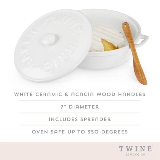 Ceramic Brie Baker & Acacia Wood Spreader Set by Twine®