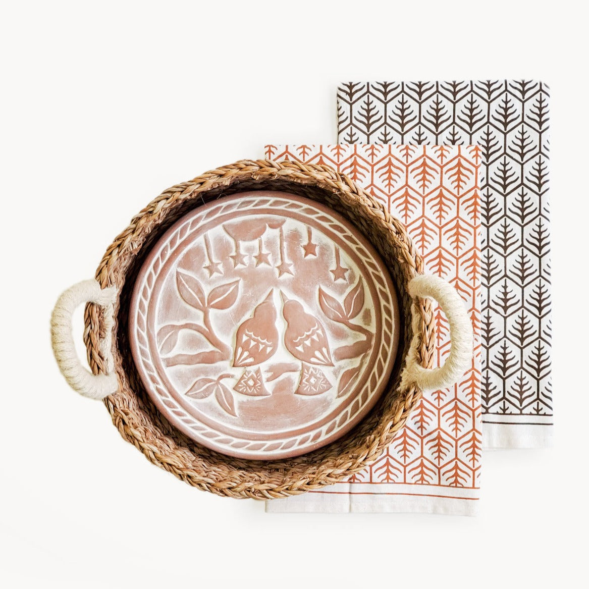 Bread Warmer & Basket Gift Set with Tea Towel - Lovebird Round-0
