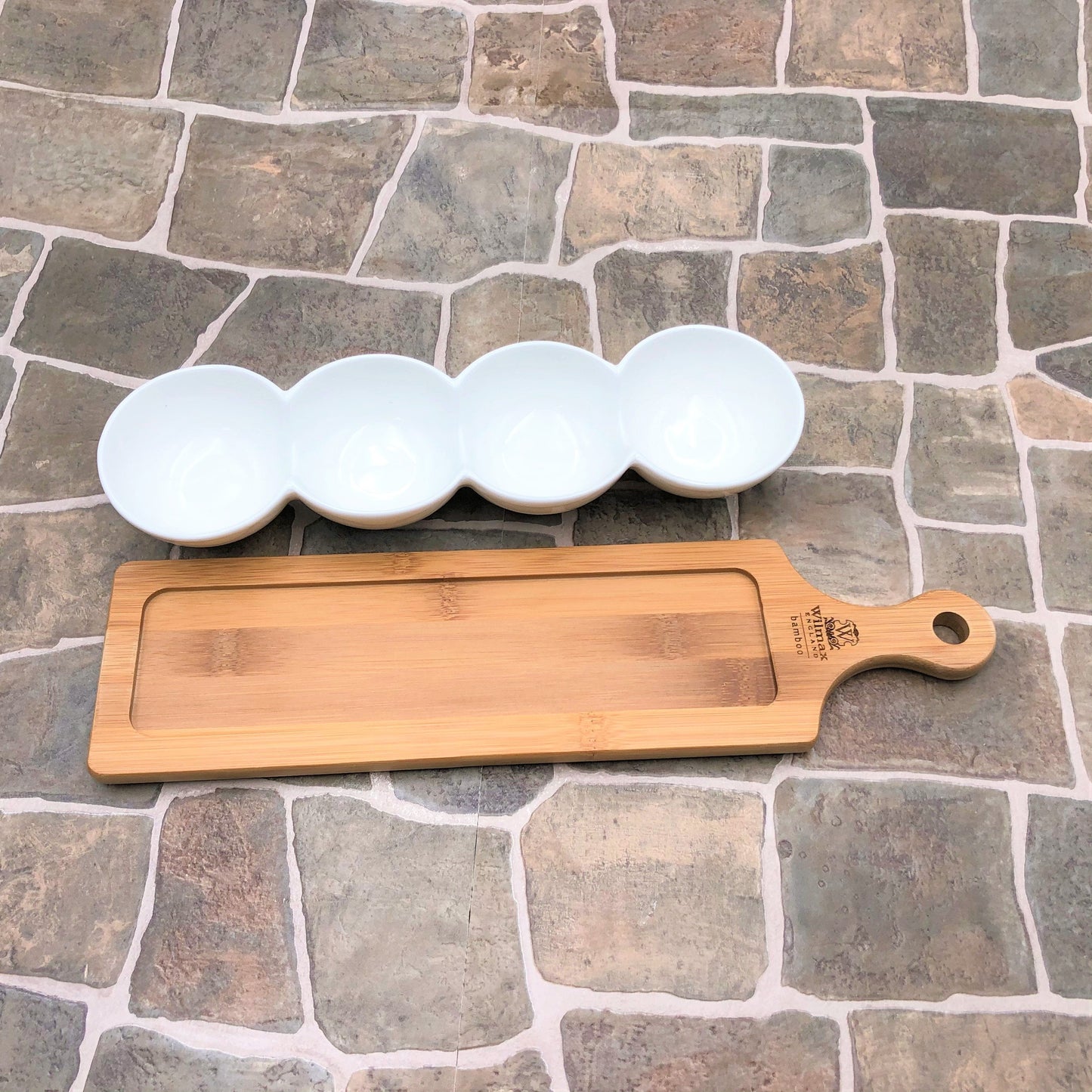 Fine Porcelain Centipede 4 Section Dish With Bamboo Serving Tray To Match-1