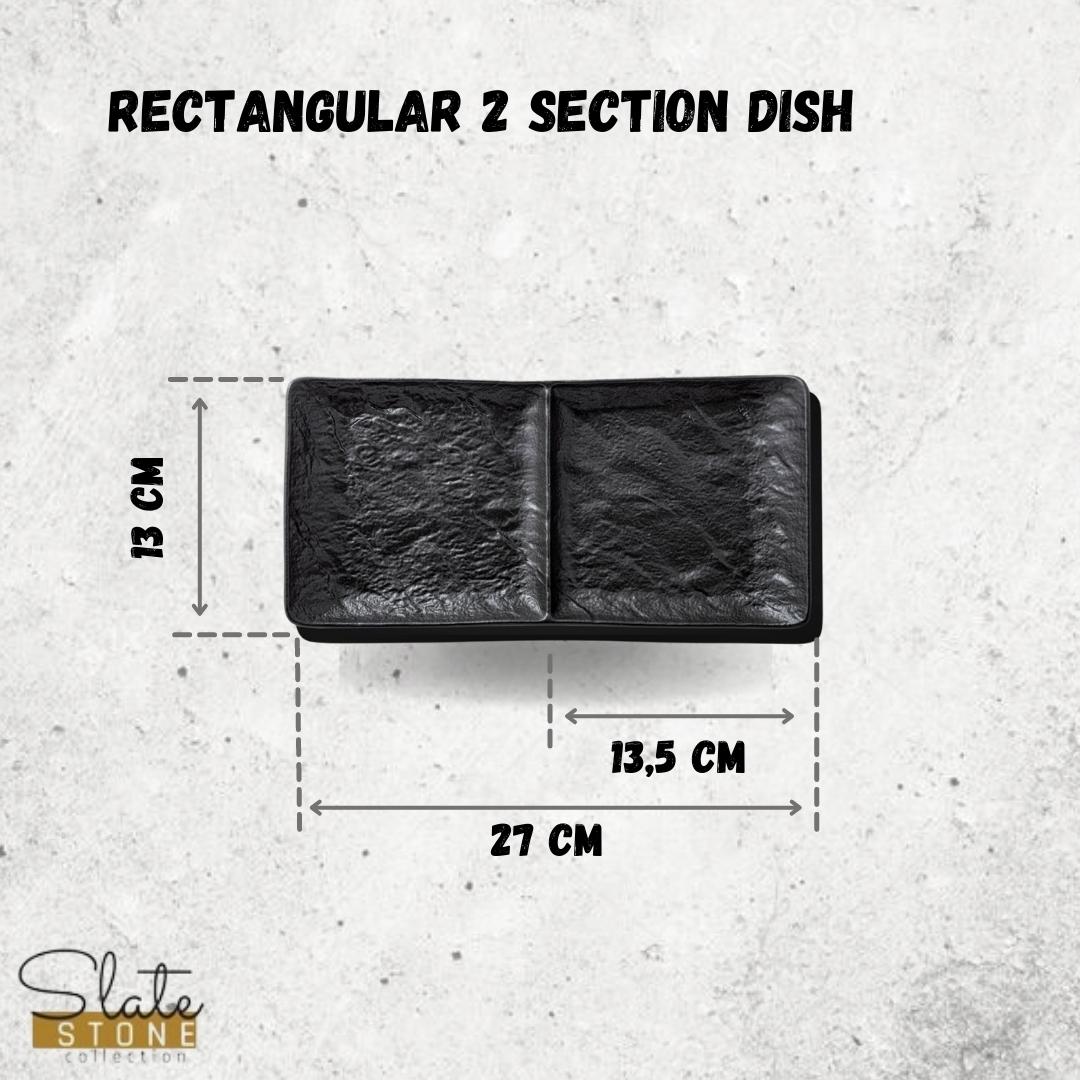 Black Porcelain Slate look Rectangular 2 Section Dish 10.5" inch X 5" inch-1