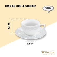 White 3 Oz | 90 Ml Coffee Cup & Saucer Set Of 6 In Gift Box-12