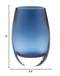 8 Mouth Blown Crystal Oval Thick Midnight Blue Walled Vase-1