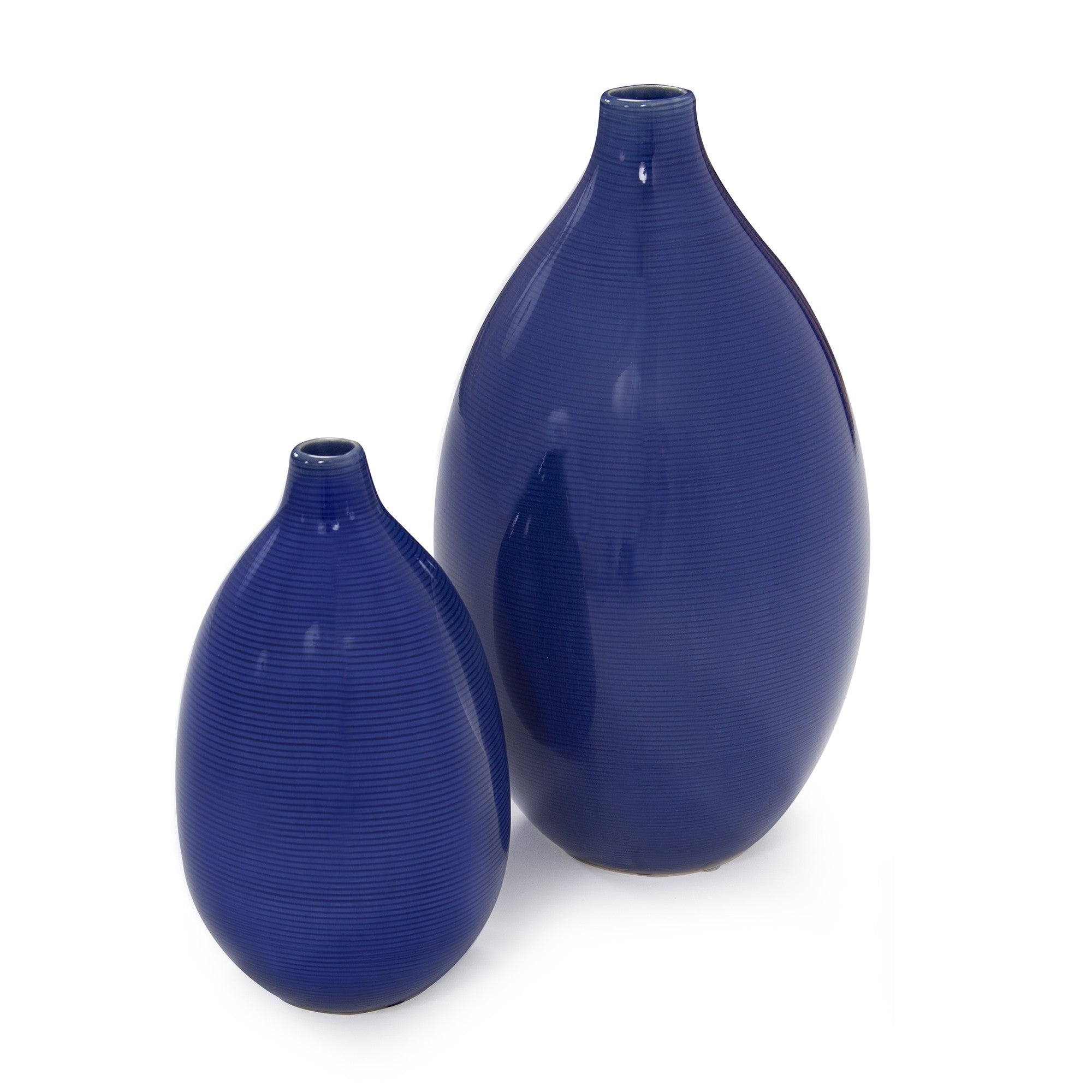 Set of 2 Deep Indigo Blue Ceramic Bulb Vases-0