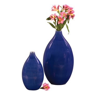 Set of 2 Deep Indigo Blue Ceramic Bulb Vases-4