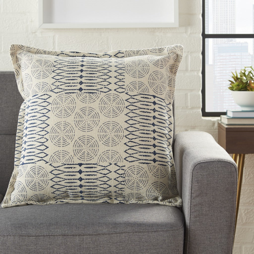 Indigo and Ivory Geometric Throw Pillow-2