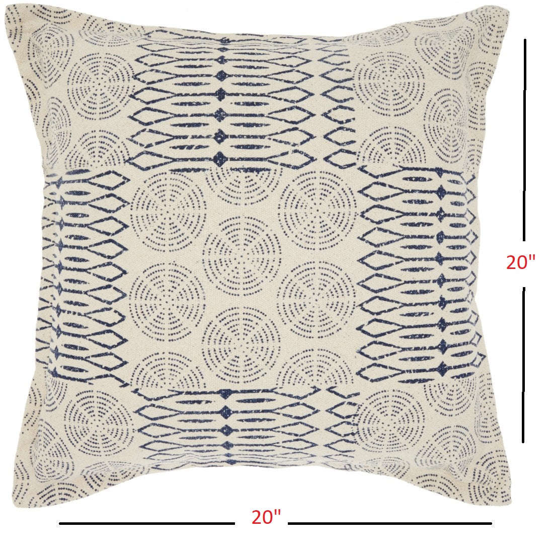 Indigo and Ivory Geometric Throw Pillow-4