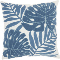 Blue and Ivory Tropical Leaves Throw Pillow-0