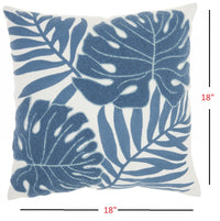 Blue and Ivory Tropical Leaves Throw Pillow-4