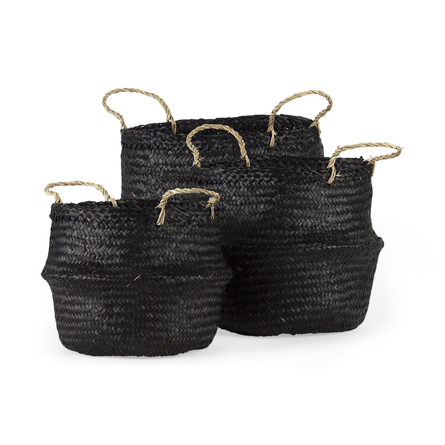 Set of Three Black Wicker Storage Baskets-0