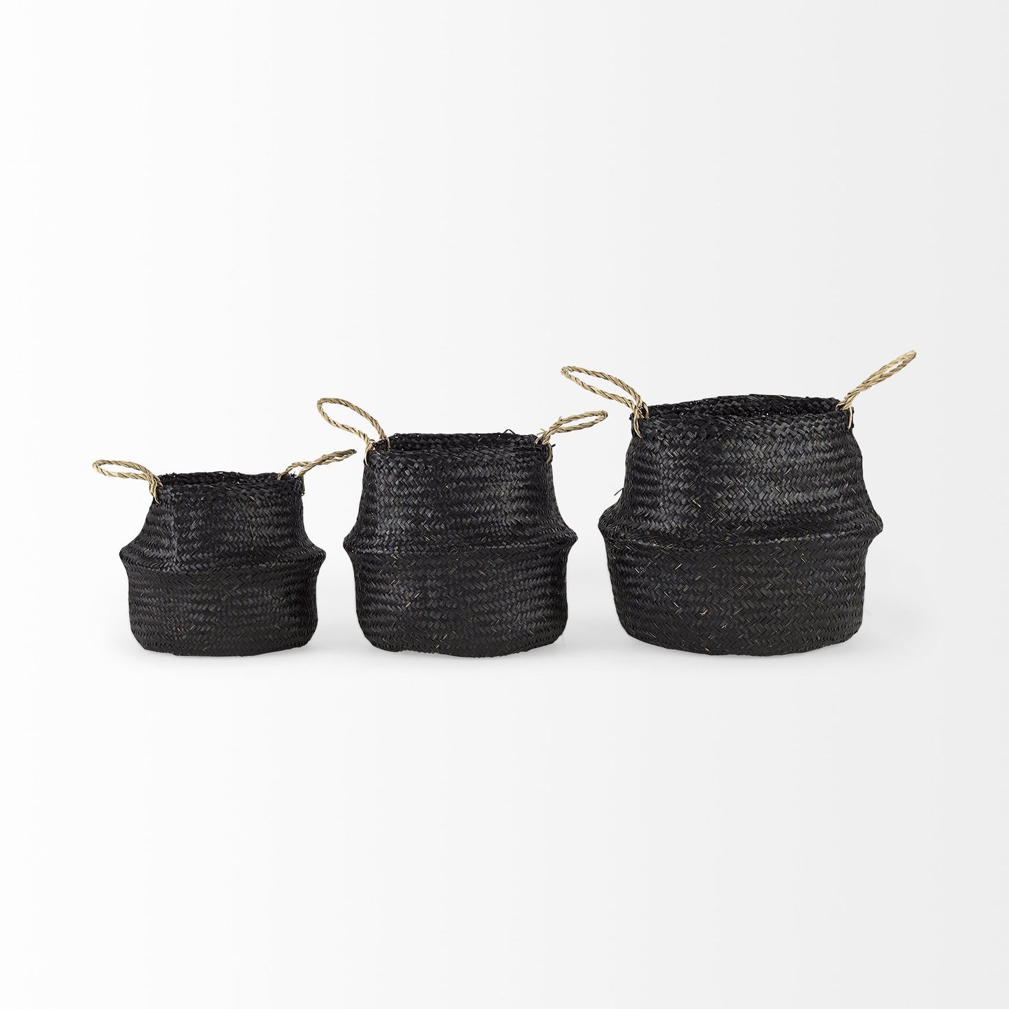 Set of Three Black Wicker Storage Baskets-1