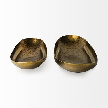Set of Two Gold Boat Shaped Hammered Bowls-2