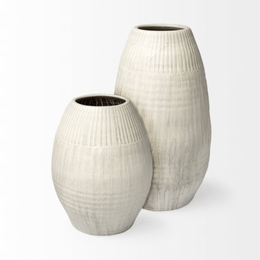 Petite White Embossed Stripes Ceramic Vase-2
