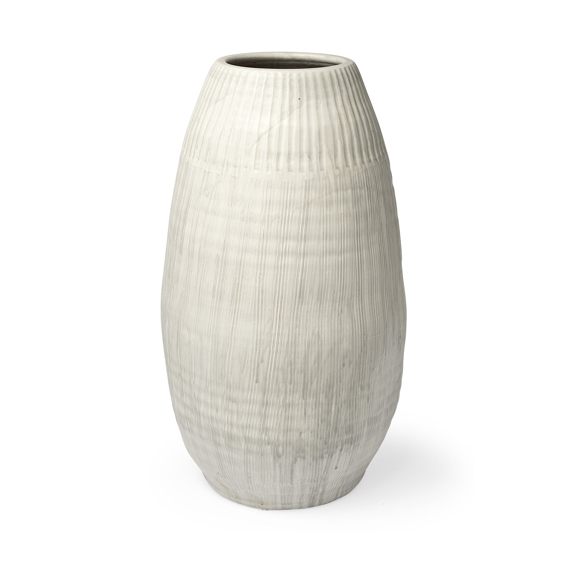 White Embossed Stripes Ceramic Vase-0