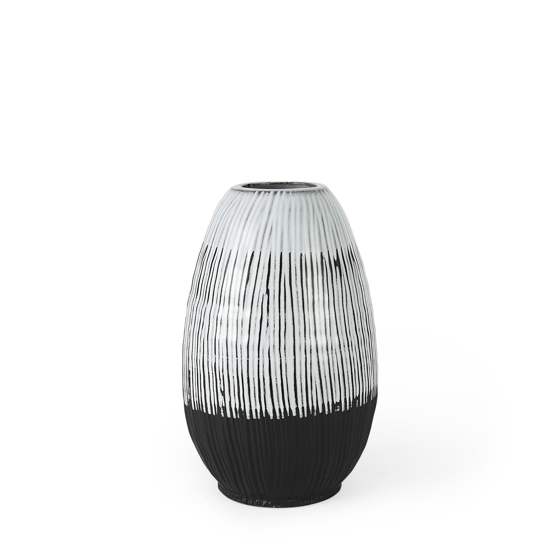 13" Black White and Gray Patterned Lines Ceramic Vase-0