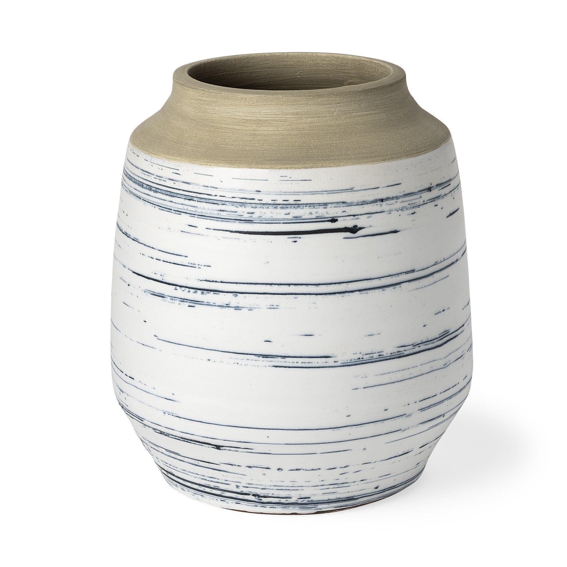 10" Blue White and Sand Coastal Ceramic Vase-0