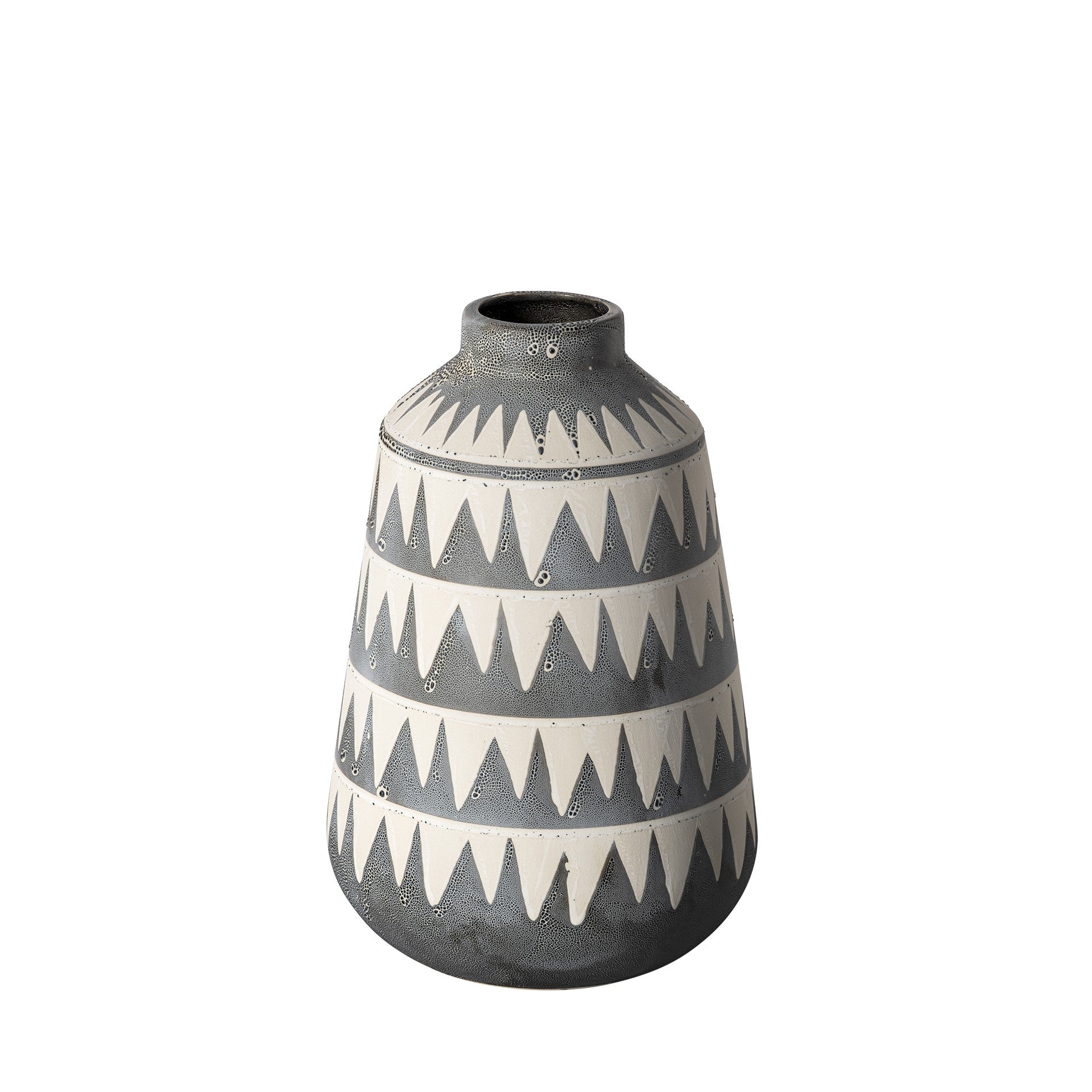 10" Gray and Ivory Triangle Pattern Ceramic Vase-0