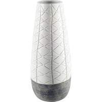 Textured White over Dark Clay Carved Ceramic Vase-0