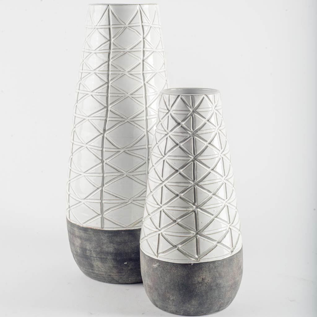 Textured White over Dark Clay Carved Ceramic Vase-3