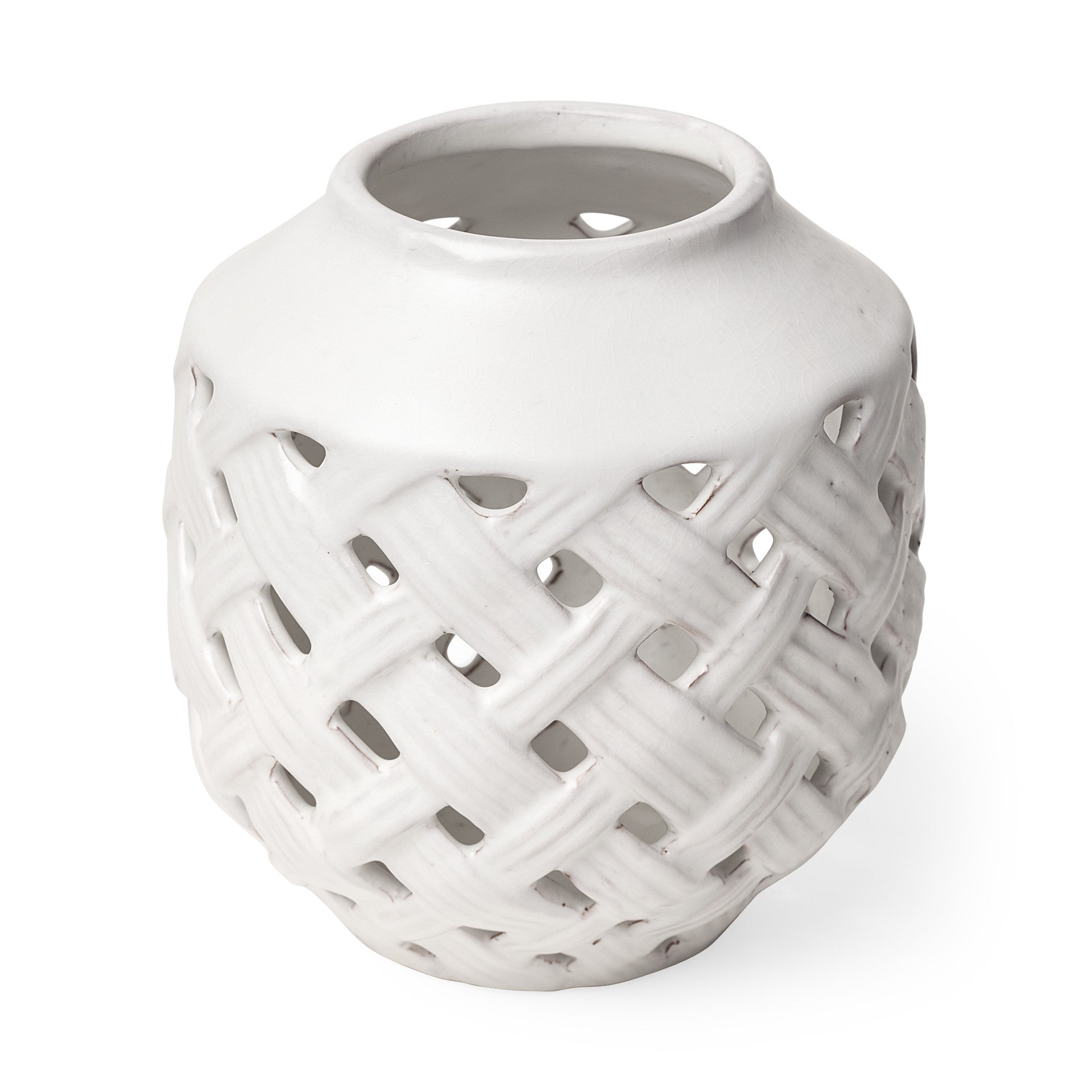 White Ceramic Latticed Vase-0