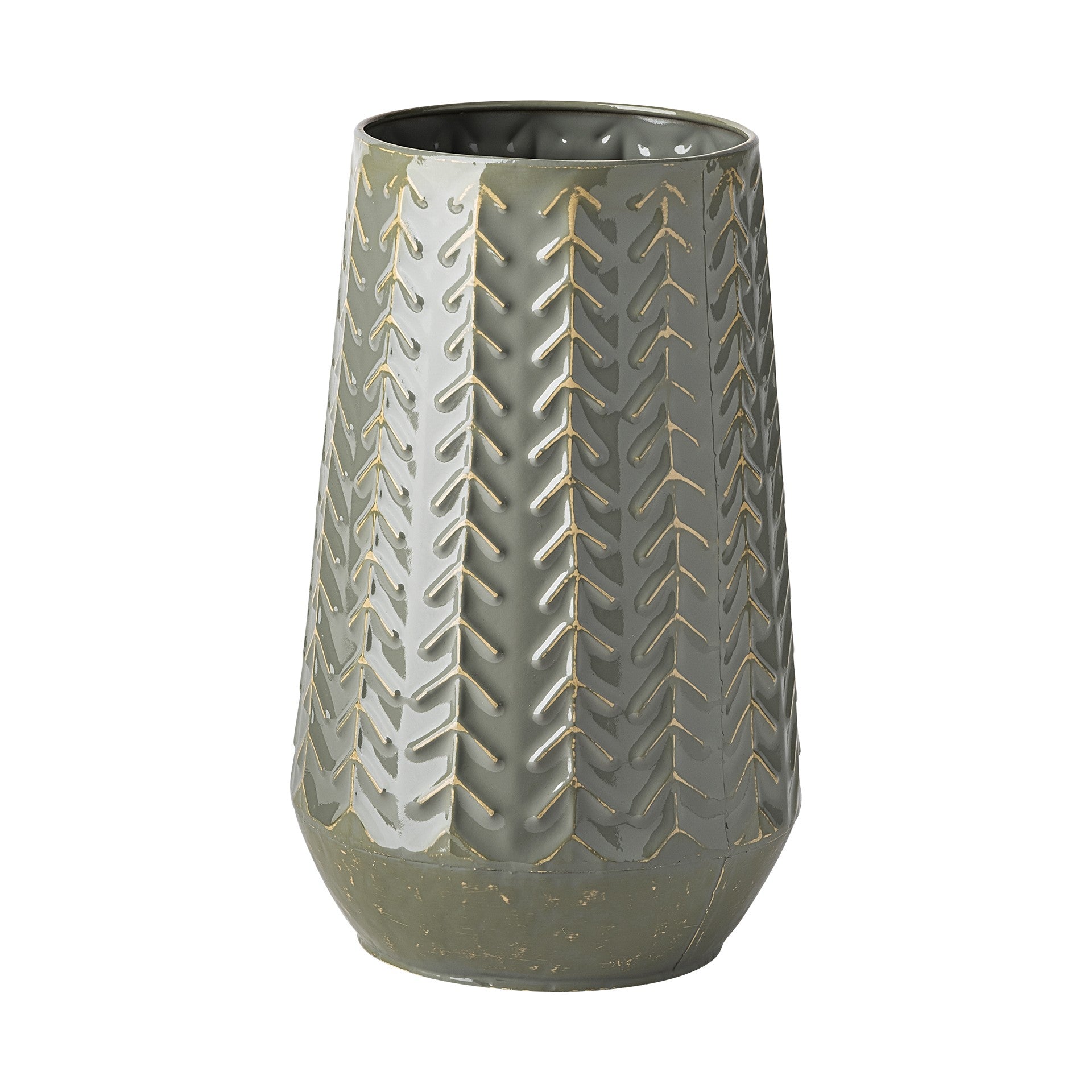 11" Green Organically Chevron Embossed Metal Vase-0
