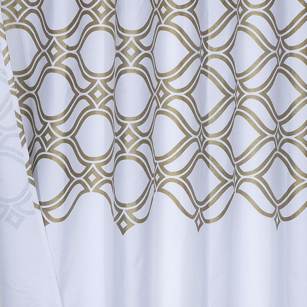 Gold and White Printed Lattice Shower Curtain-1