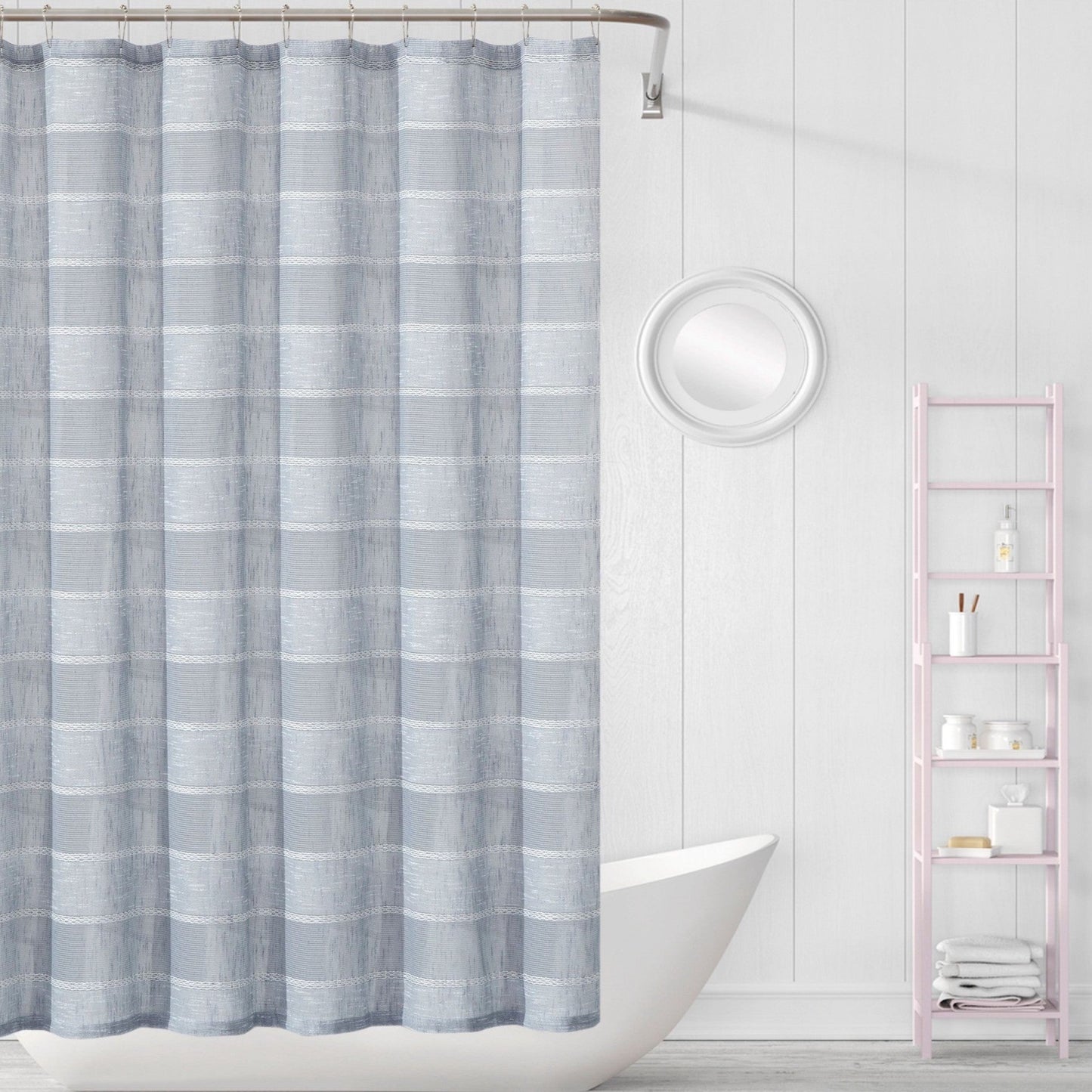 Silver Striped Embroidered Shower Curtain-0
