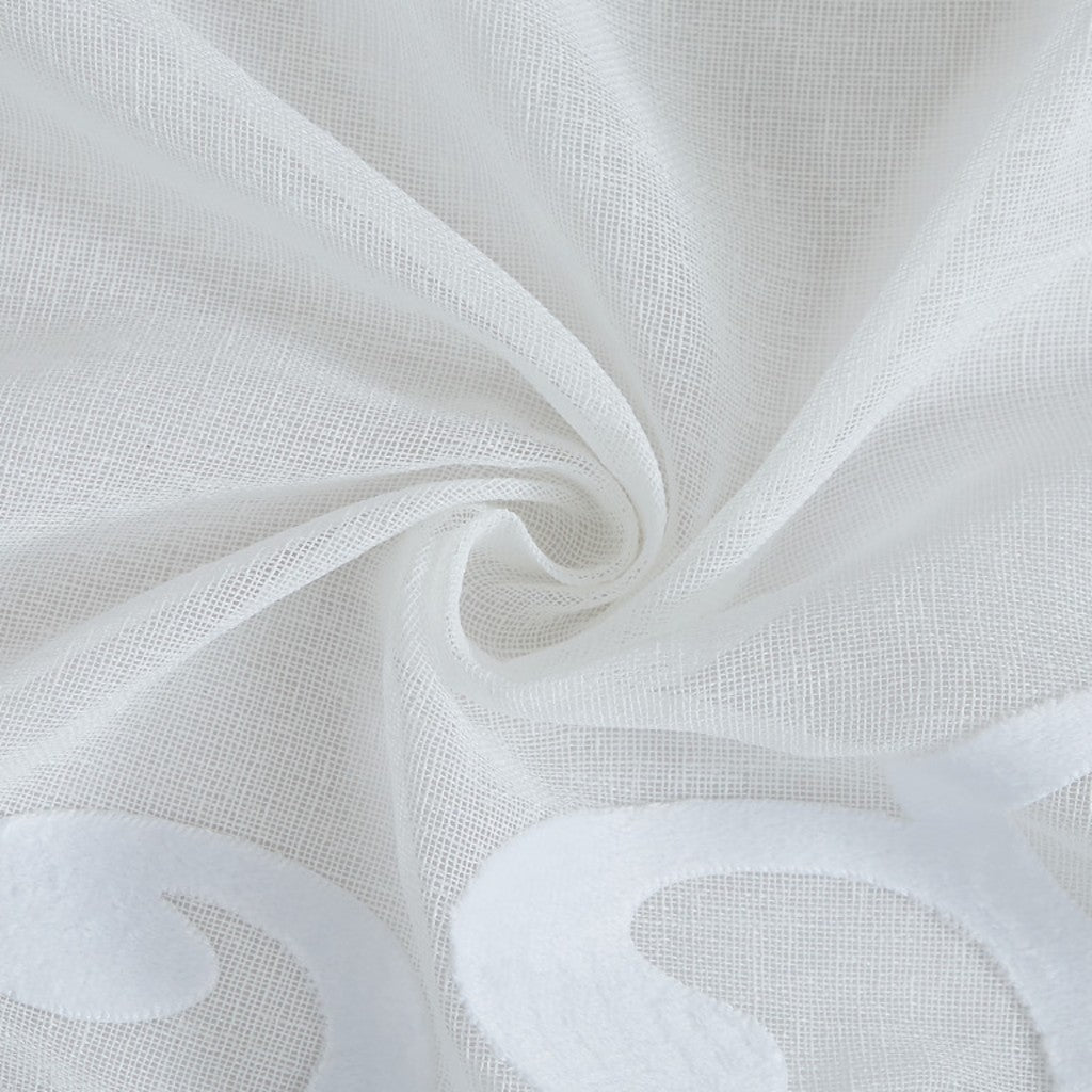 White Contemporary Velvet Scroll Shower Curtain-4