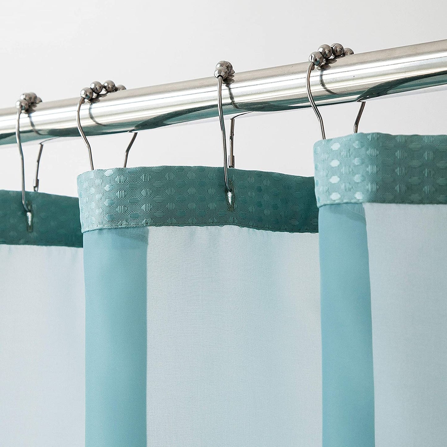 Teal Sheer and Grid Shower Curtain and Liner Set-1