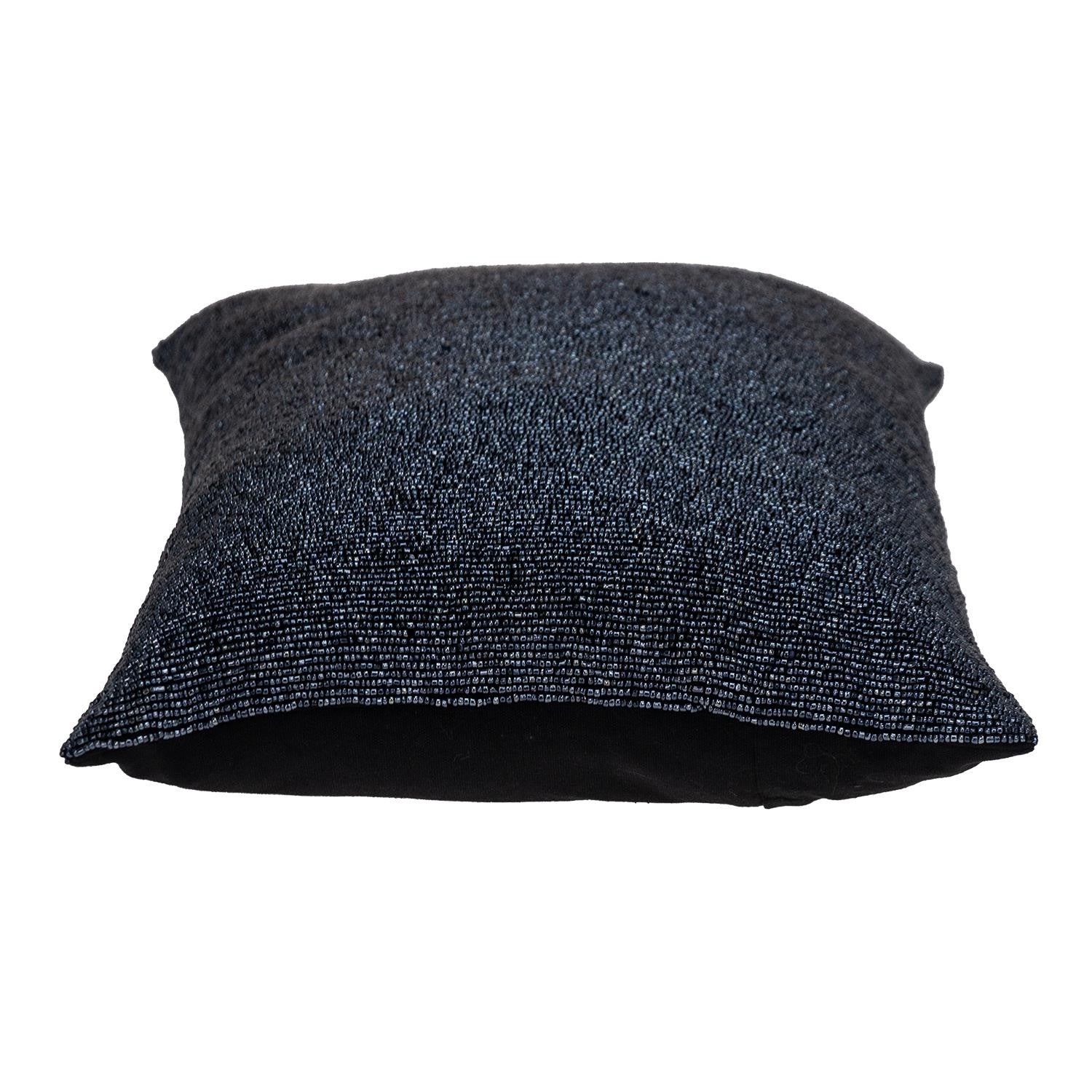 Shimmering Metallic Blue Beaded Luxury Throw Pillow-2