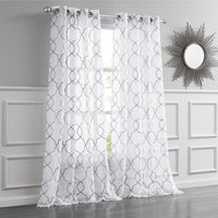 84” Silver Trellis Pattern Embroidered Window Curtain Panel-0
