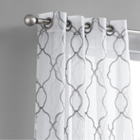 84” Silver Trellis Pattern Embroidered Window Curtain Panel-1