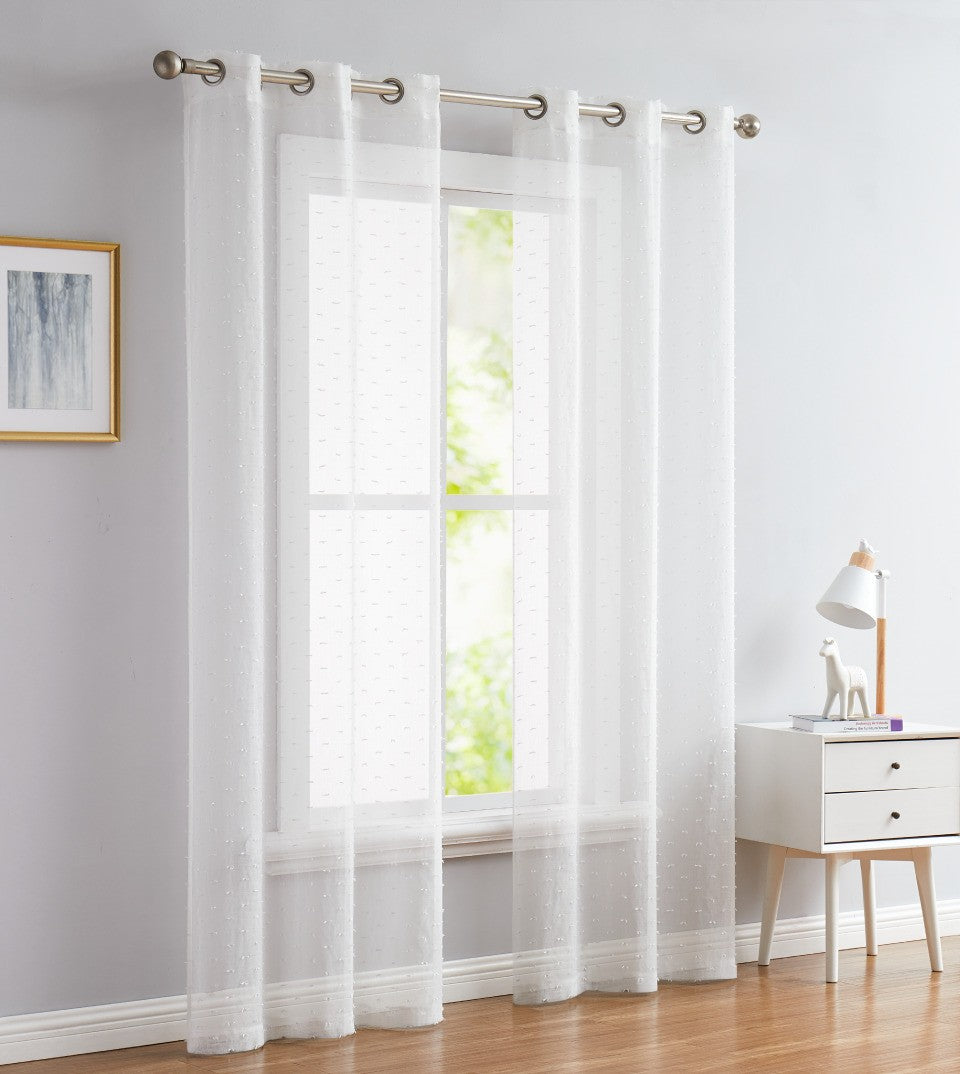 84” White Sprinkled Embellishment Window Curtain Panel-0