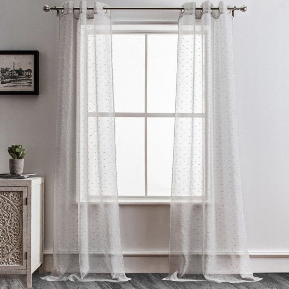 96” Gray Ribbon Embellished Window Curtain Panel-0