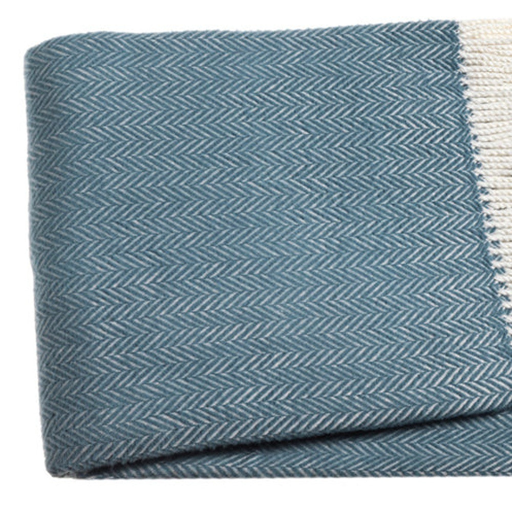 Aqua Blue and White Dreamy Soft Herringbone Throw Blanket-2