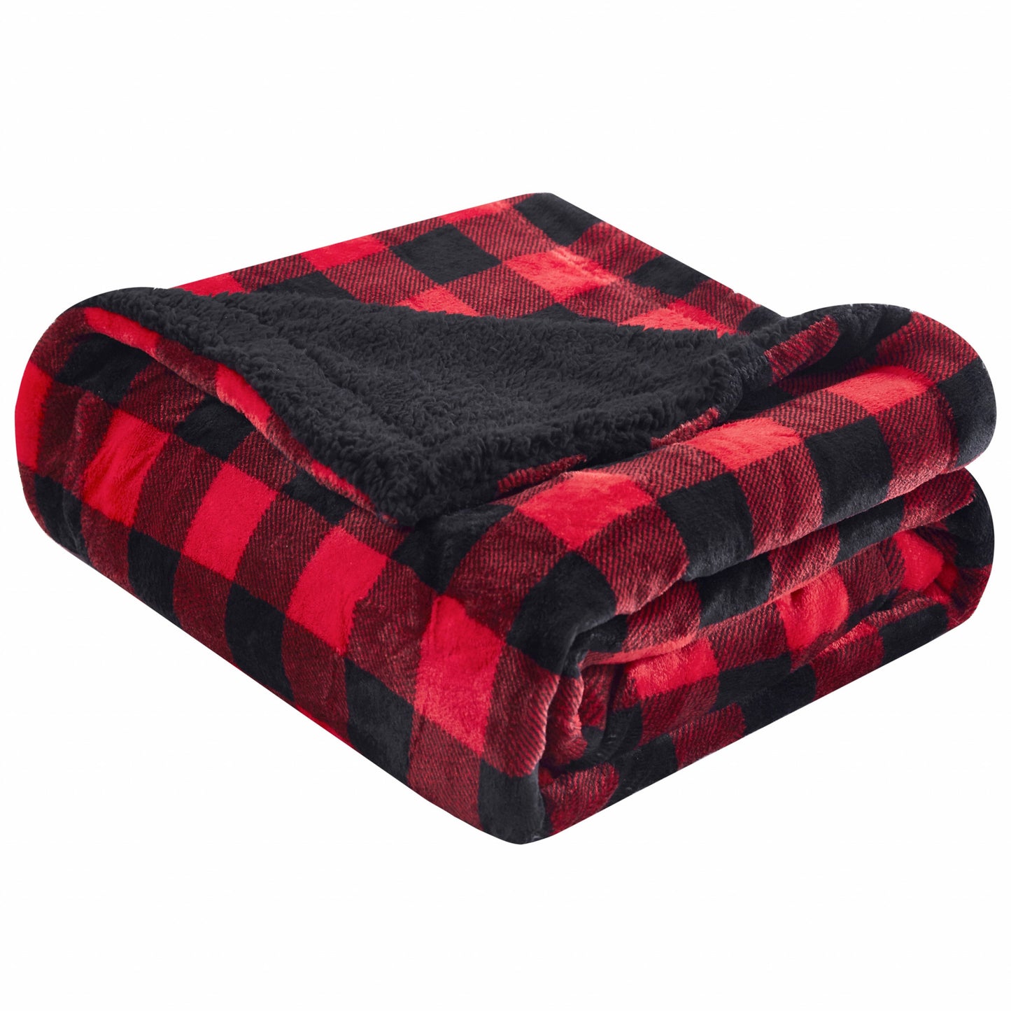 Buffalo Red Black Reversible Velvet and Sherpa Throw Blanket-0