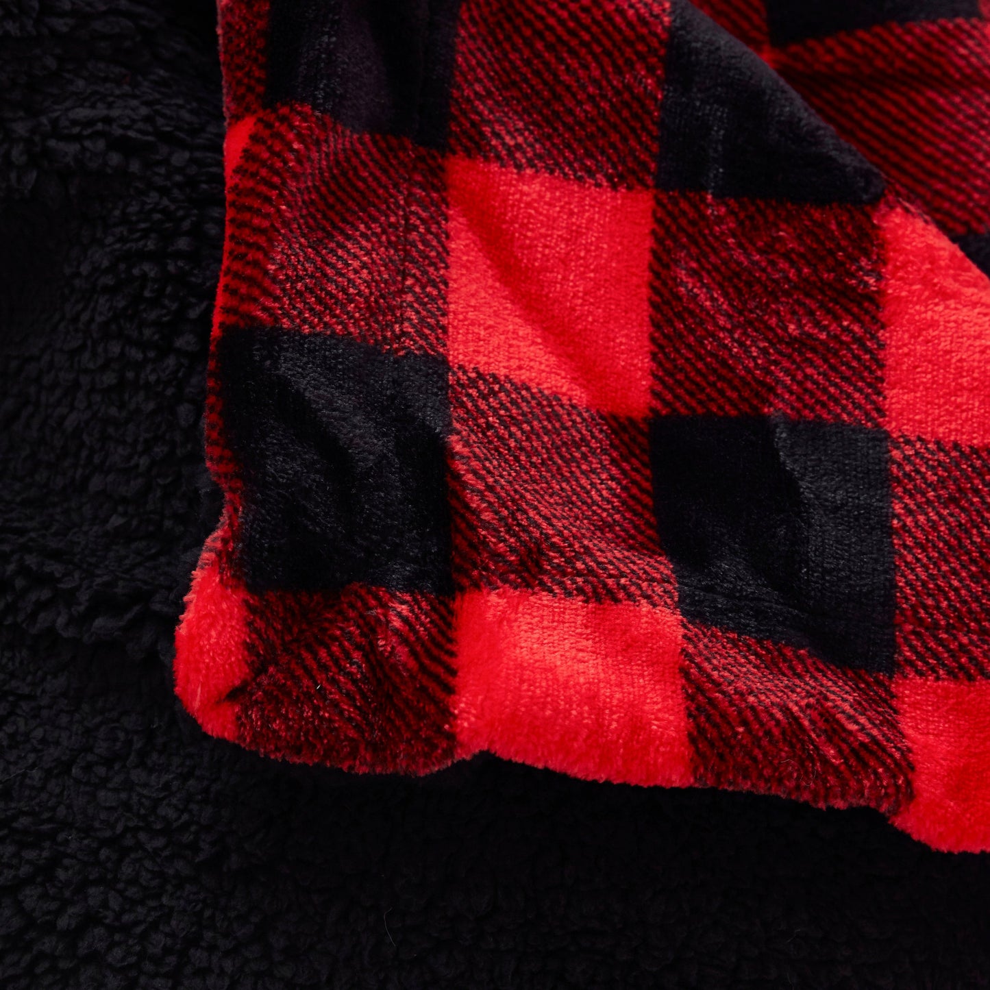 Buffalo Red Black Reversible Velvet and Sherpa Throw Blanket-2