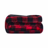 Buffalo Red Black Reversible Velvet and Sherpa Throw Blanket-3