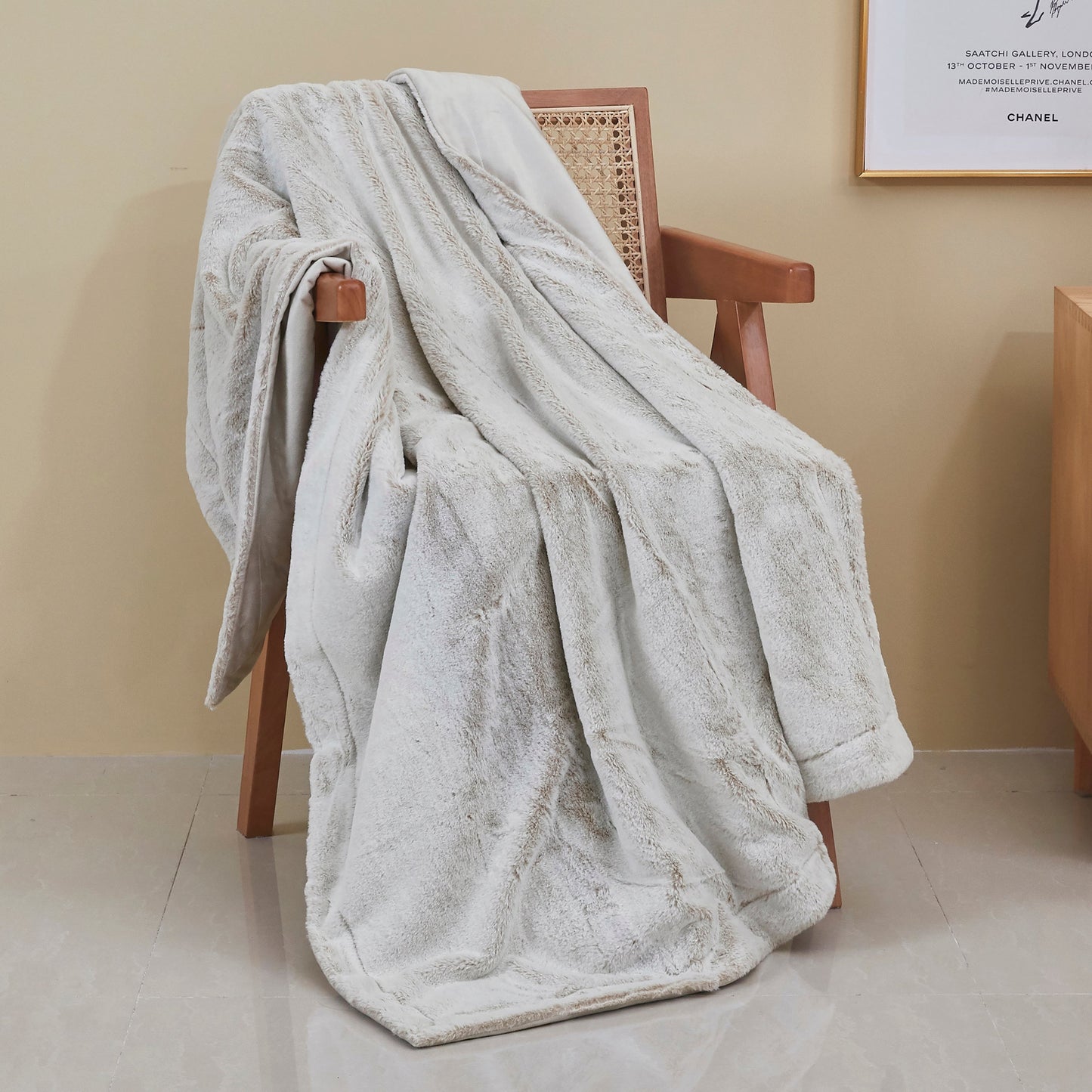 Reversible Buffalo White Rabbit and Mink Fur Throw Blanket-1