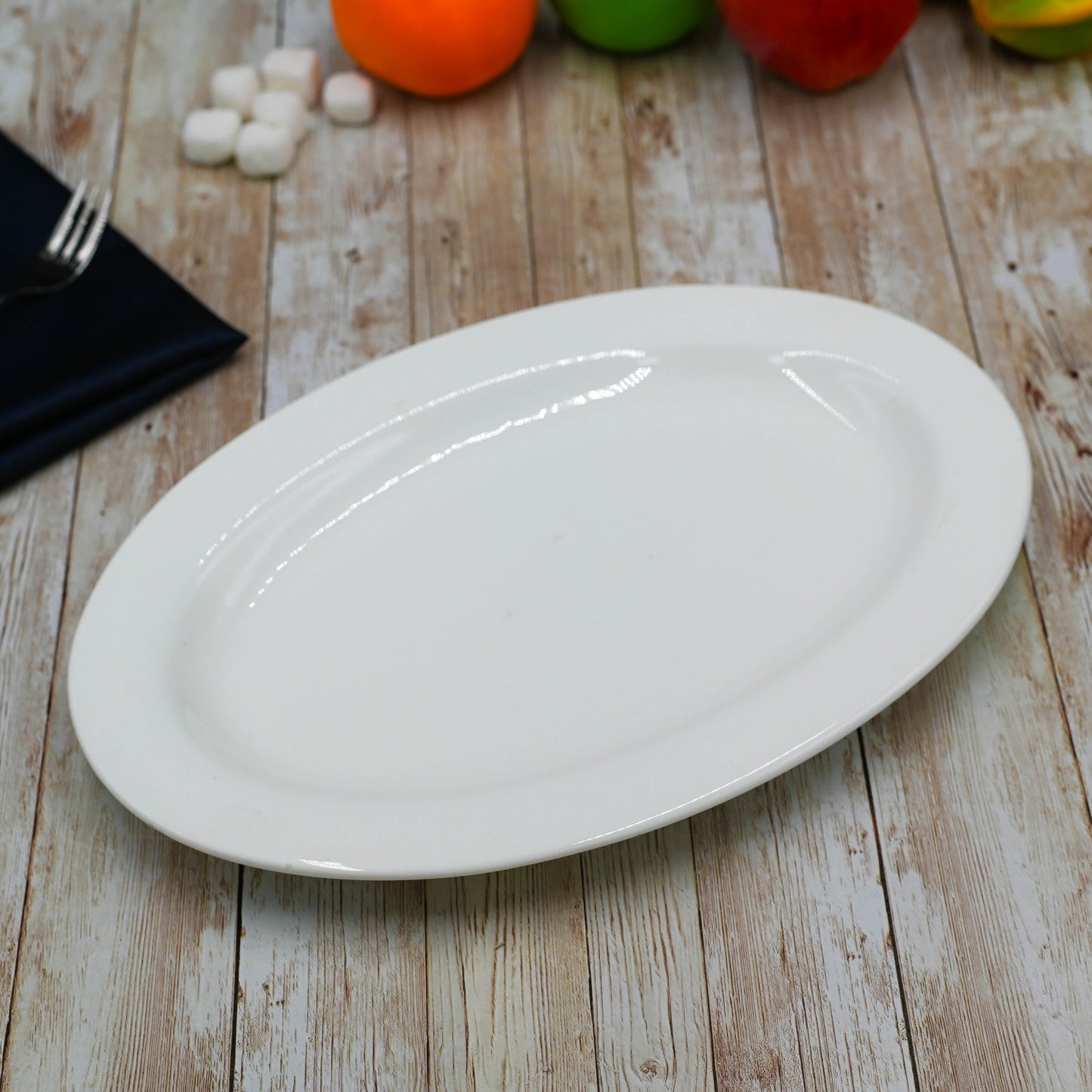 Set Of 3 Professional Rolled Rim White Oval Plate / Platter 12" inch |-0