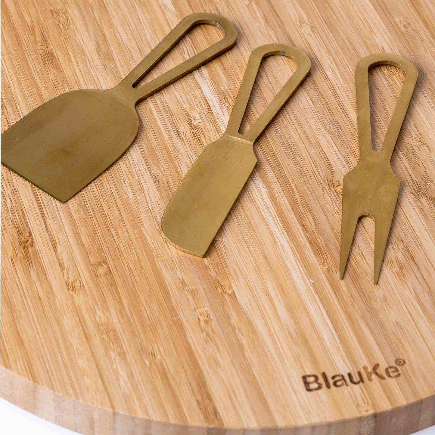 Bamboo Cheese Board and Knife Set with Magnetic Cutlery Storage - 13 inch Round Charcuterie Board-11