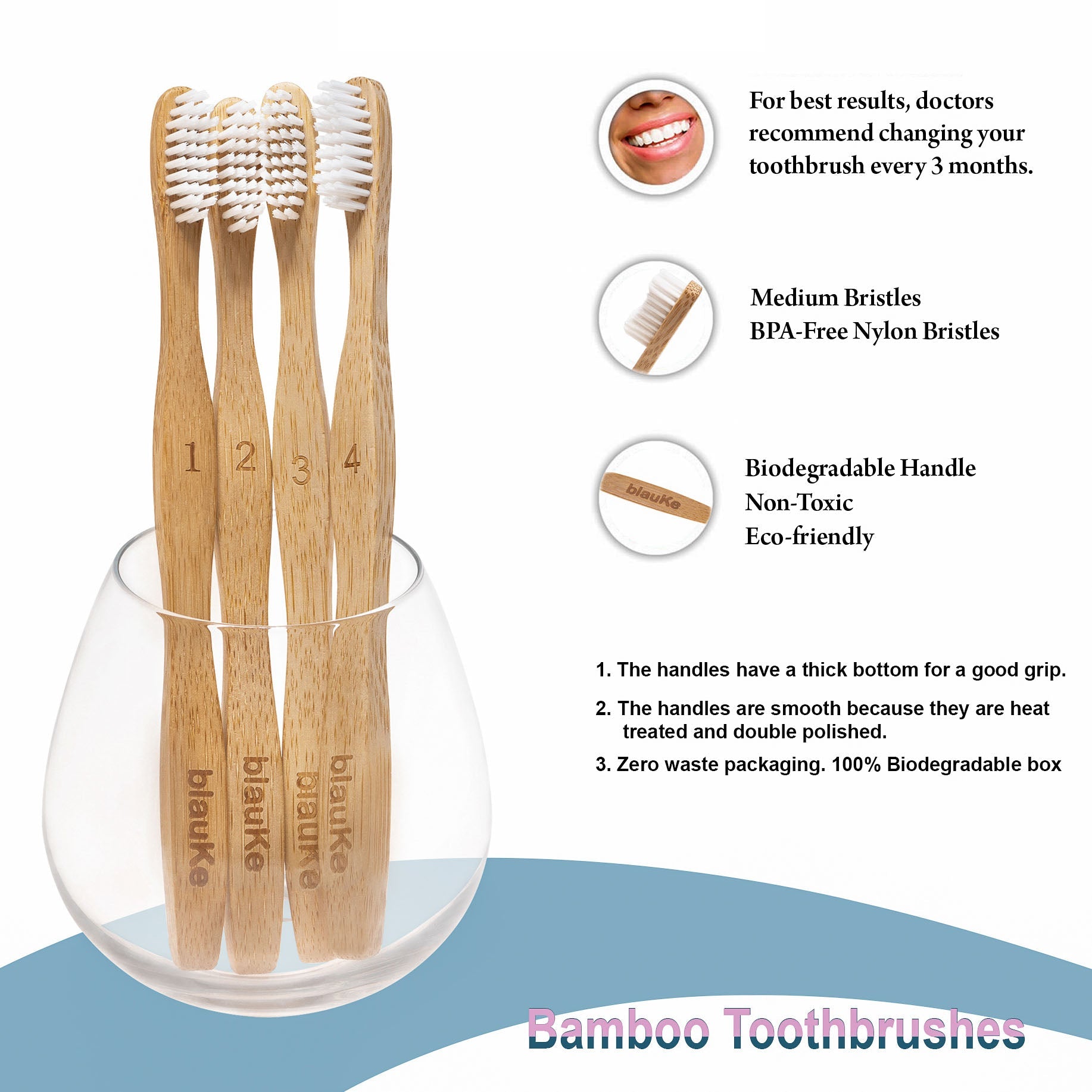 Bamboo Toothbrush Set 4-Pack - Bamboo Toothbrushes with Medium Bristles for Adults - Eco-Friendly, Biodegradable, Natural Wooden Toothbrushes-5