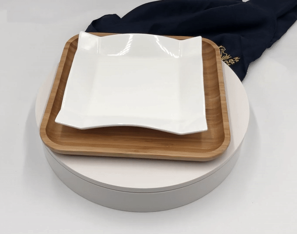 Square Bamboo And Fine Porcelain Contemporary Dinnerware Set-2