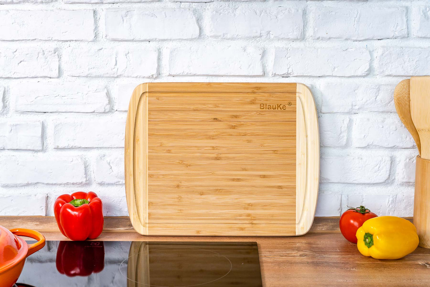 Large Wood Cutting Board for Kitchen 14x11 inch - Bamboo Chopping Board with Juice Groove - Wooden Serving Tray-8