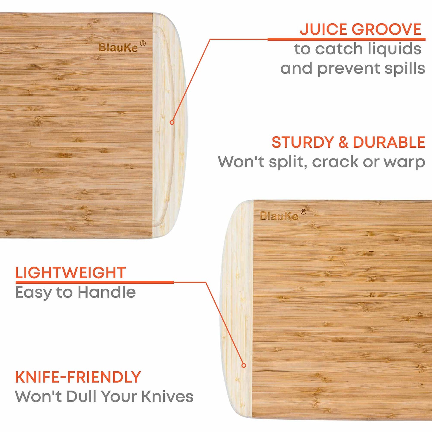 Large Wood Cutting Board for Kitchen 14x11 inch - Bamboo Chopping Board with Juice Groove - Wooden Serving Tray-7